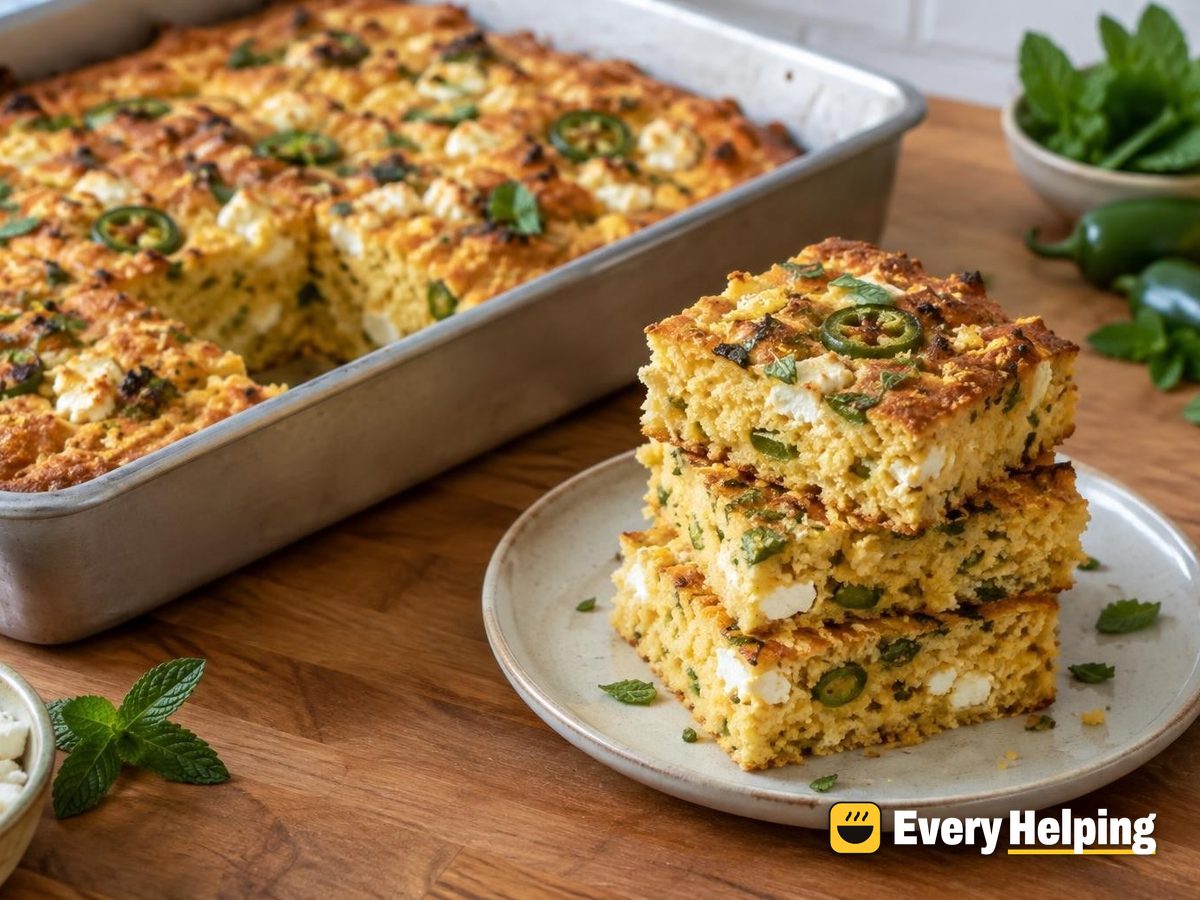 Feta, Mint and Charred Jalapeño Cornbread