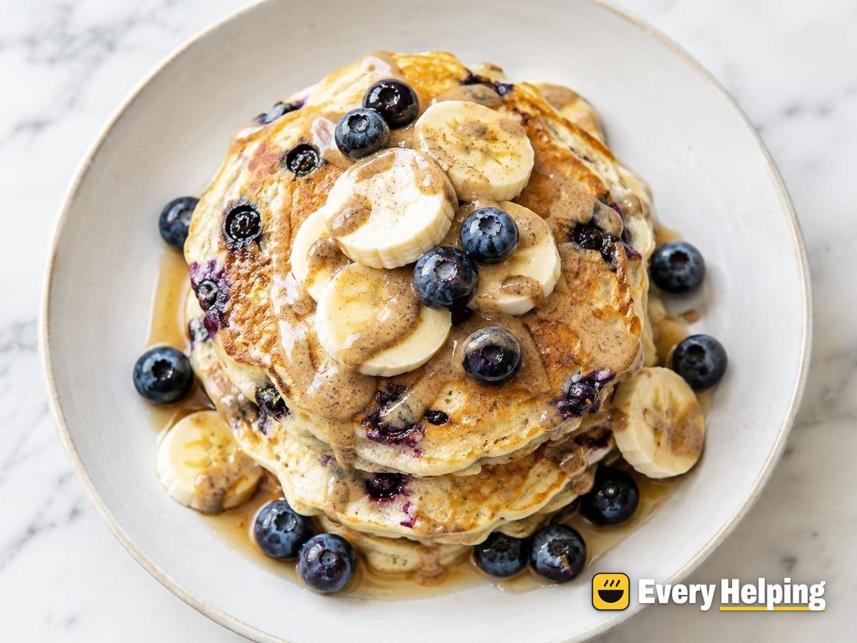 Soufflé Buttermilk Banana Blueberry Pancakes