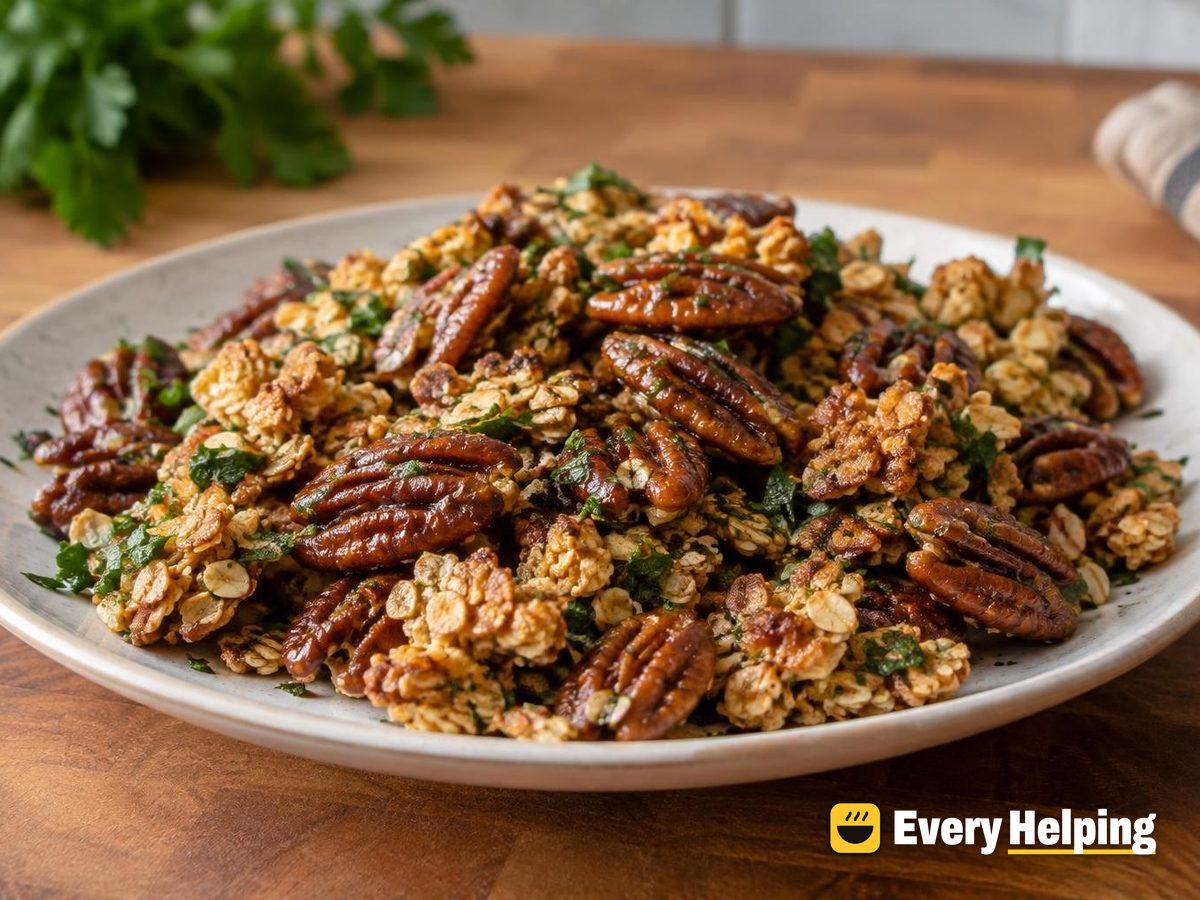 Garlic Herb Pecans with Crispy Oat Clusters
