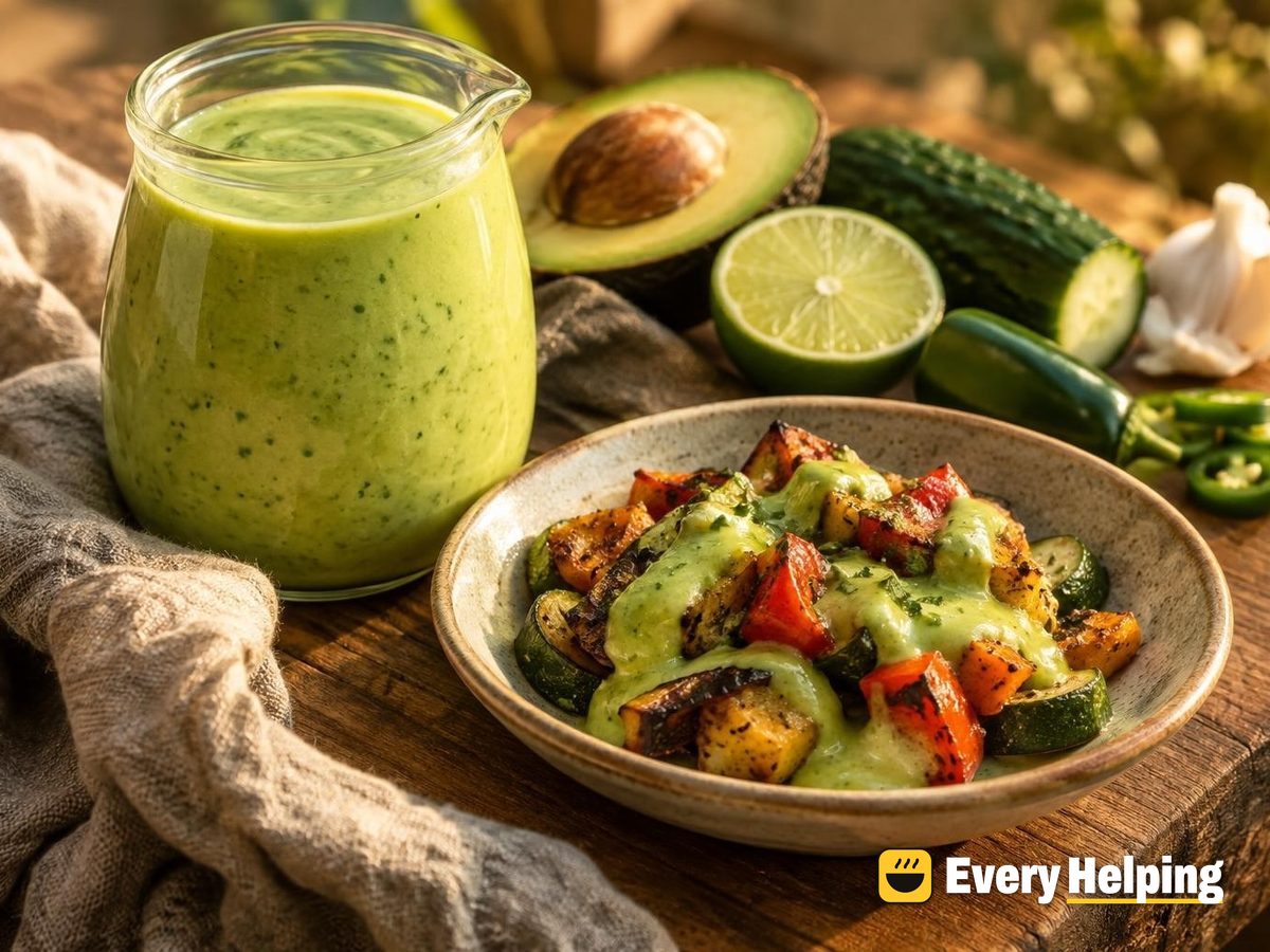 Spicy Avocado Jalapeño Garlic Dressing with Cucumber