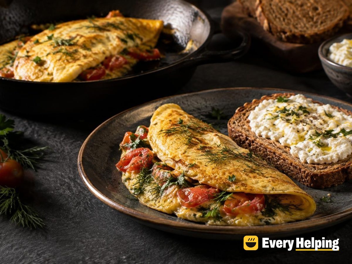 Dill-Parsley Tomato Omelets with Ricotta Toast