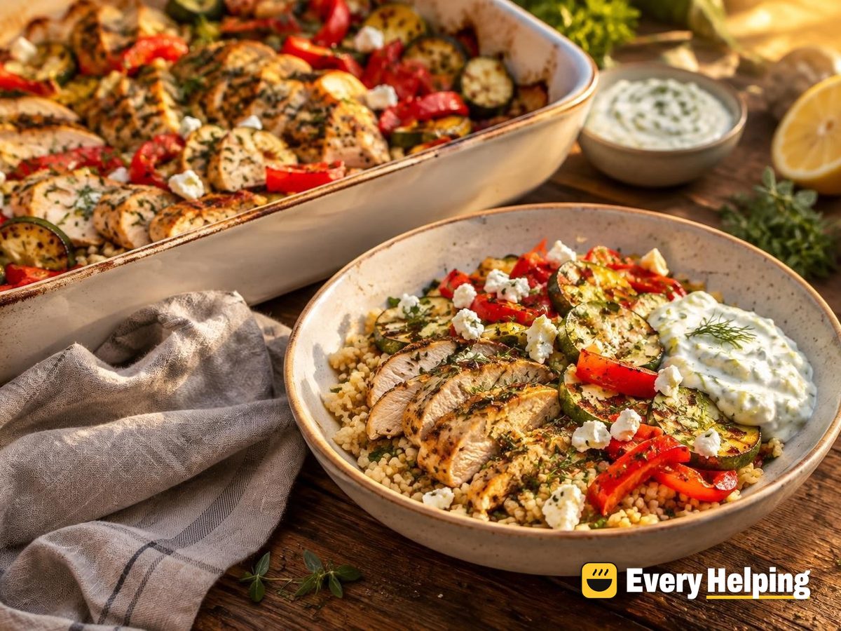 Lemon-Oregano Turkey Bulgur Bowls with Tzatziki