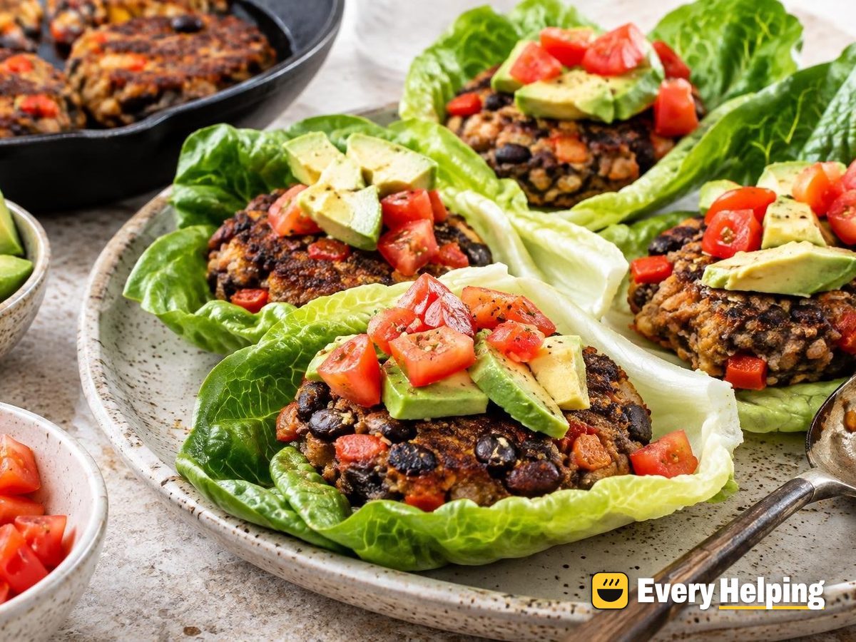 Black Bean Cauliflower Burgers in Lettuce Cups