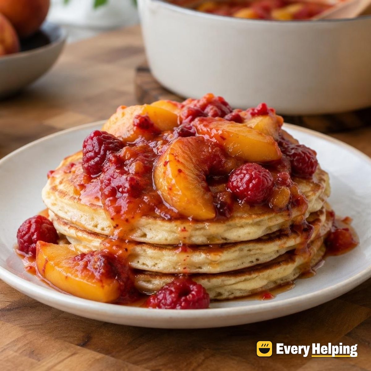 Maple Peach-Raspberry Ginger Compote for Pancakes