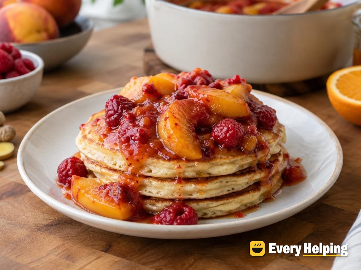 Maple Peach-Raspberry Ginger Compote for Pancakes