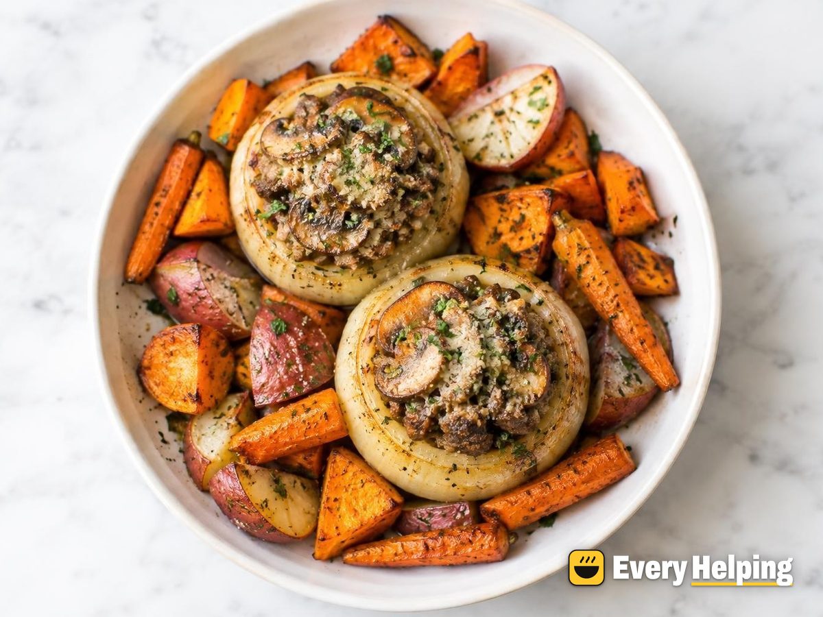 Garlic Herb Beef and Mushroom Stuffed Onions