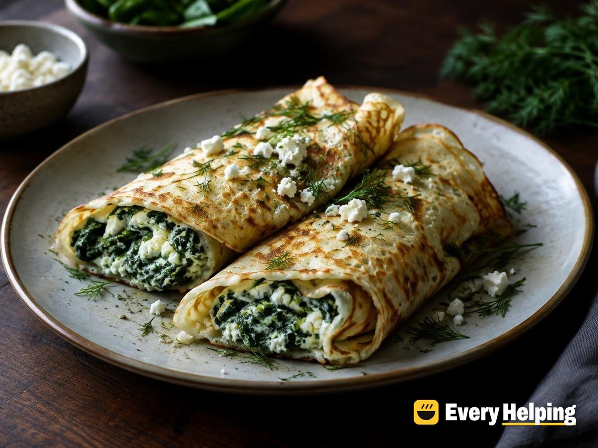 Garlicky Spinach Ricotta Crêpes with Feta and Dill