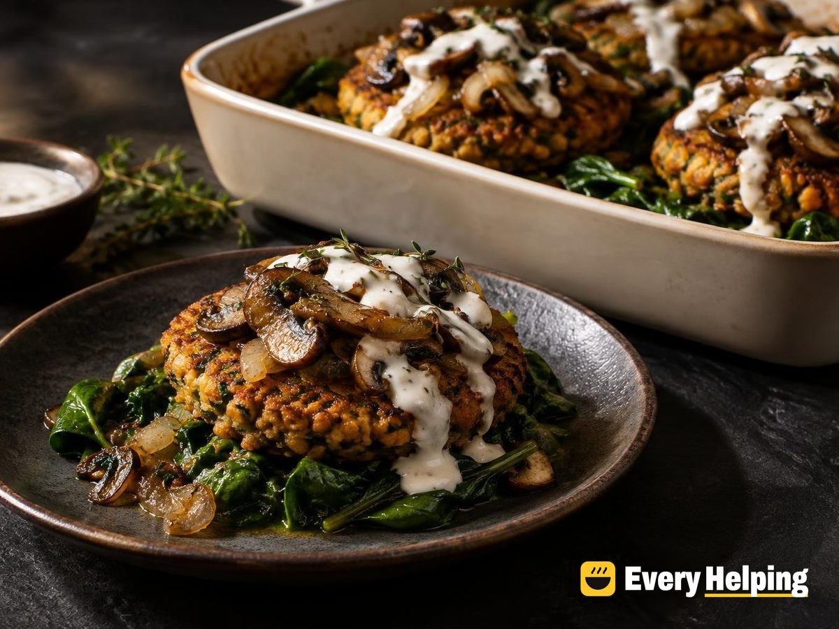 Chickpea-Herb Burgers over Garlicky Greens