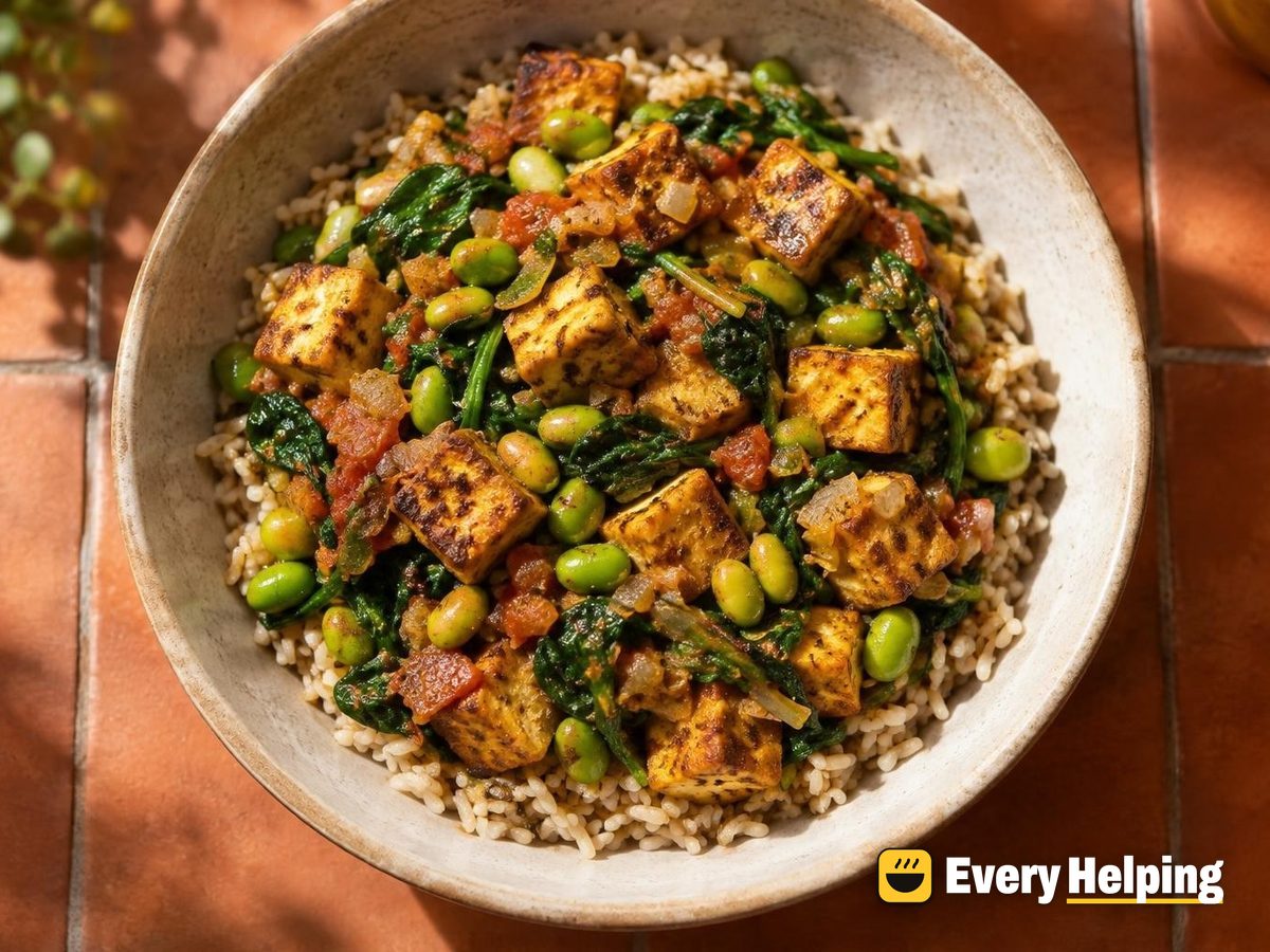 Dry Tofu and Edamame Spinach Masala