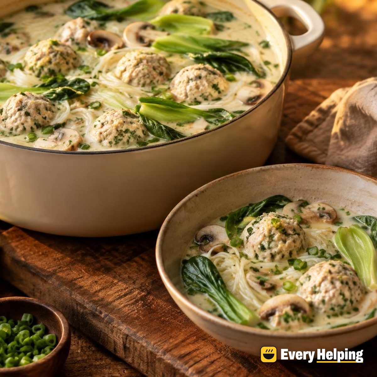 Ginger Turkey Meatball Coconut Mushroom Noodle Soup