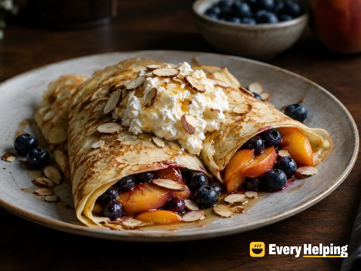 Vanilla Crêpes with Warm Peach-Blueberry Filling