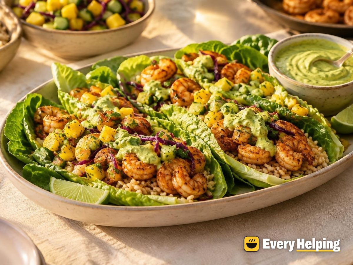 Chili-Lime Shrimp Lettuce Wraps with Avocado Sauce