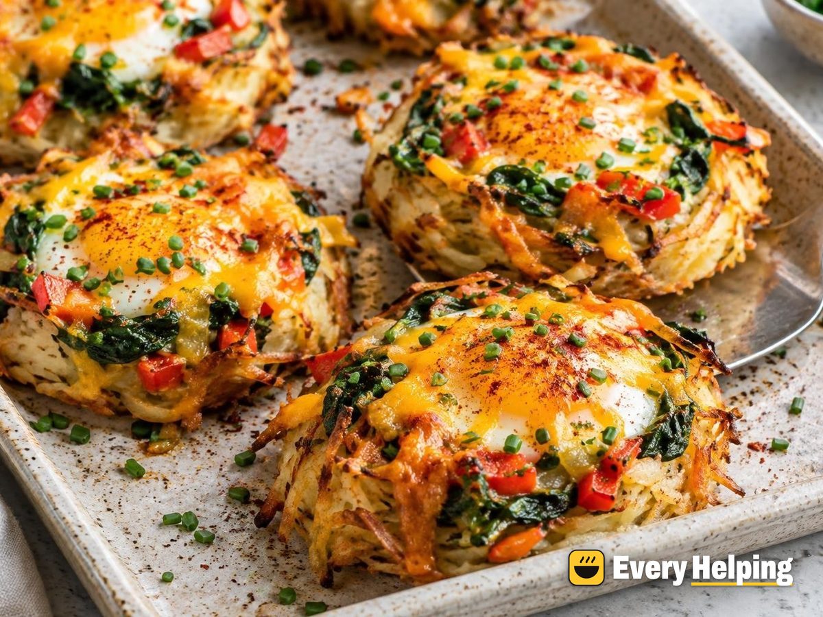 Sheet-Pan Potato Nests with Cheddar Eggs