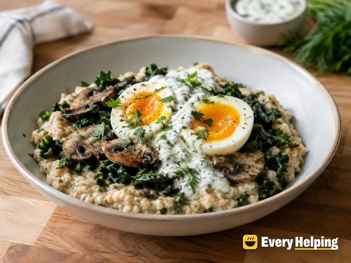 Savory Oat Bowls with Jammy Eggs and Herb Sauce