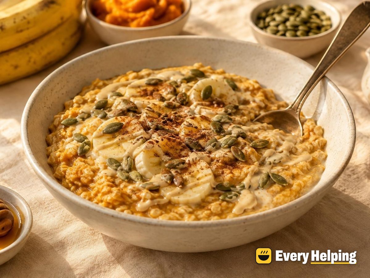 Pumpkin Spice Overnight Oats with Banana and Tahini