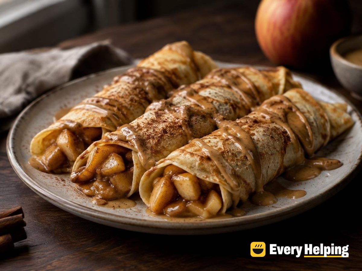 Cinnamon Cottage Cheese Crêpes with Peanut-Apple Filling