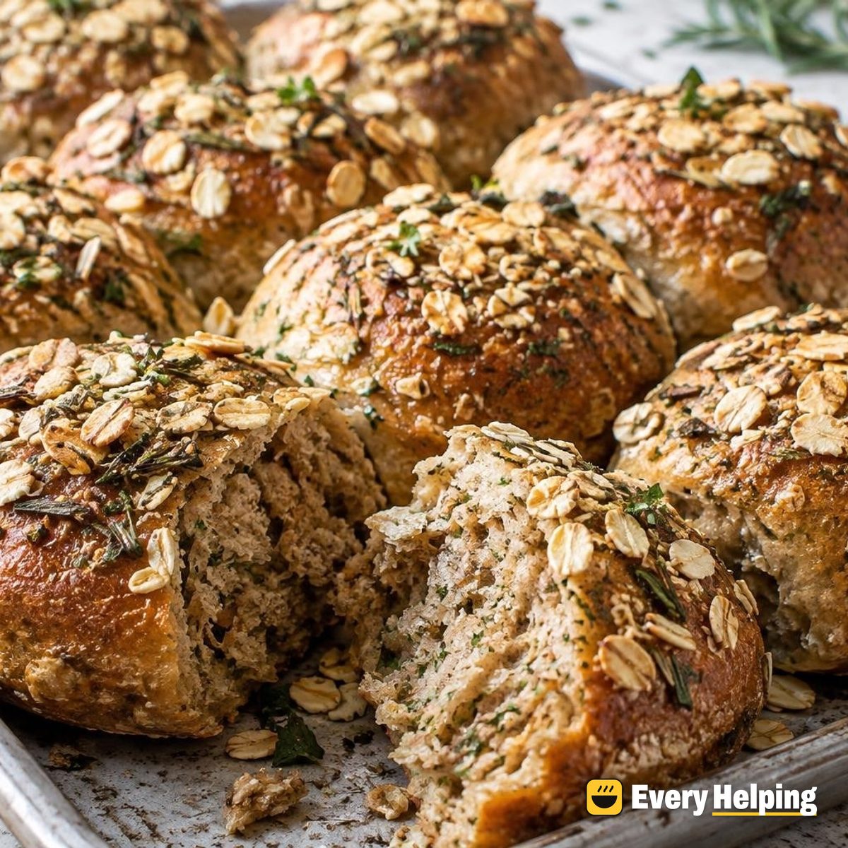 Oat-Topped Rye Garlic Rosemary Dinner Rolls