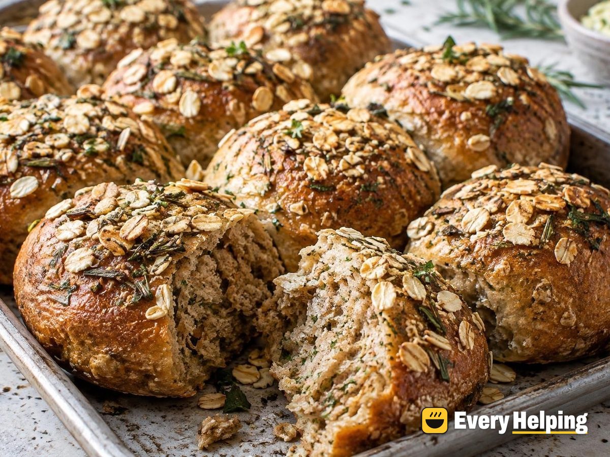 Oat-Topped Rye Garlic Rosemary Dinner Rolls