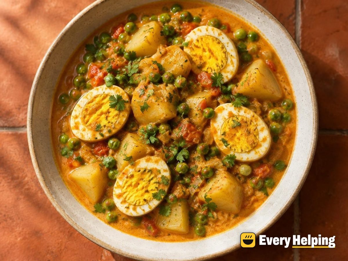 Coconut Egg Curry with Potatoes and Peas
