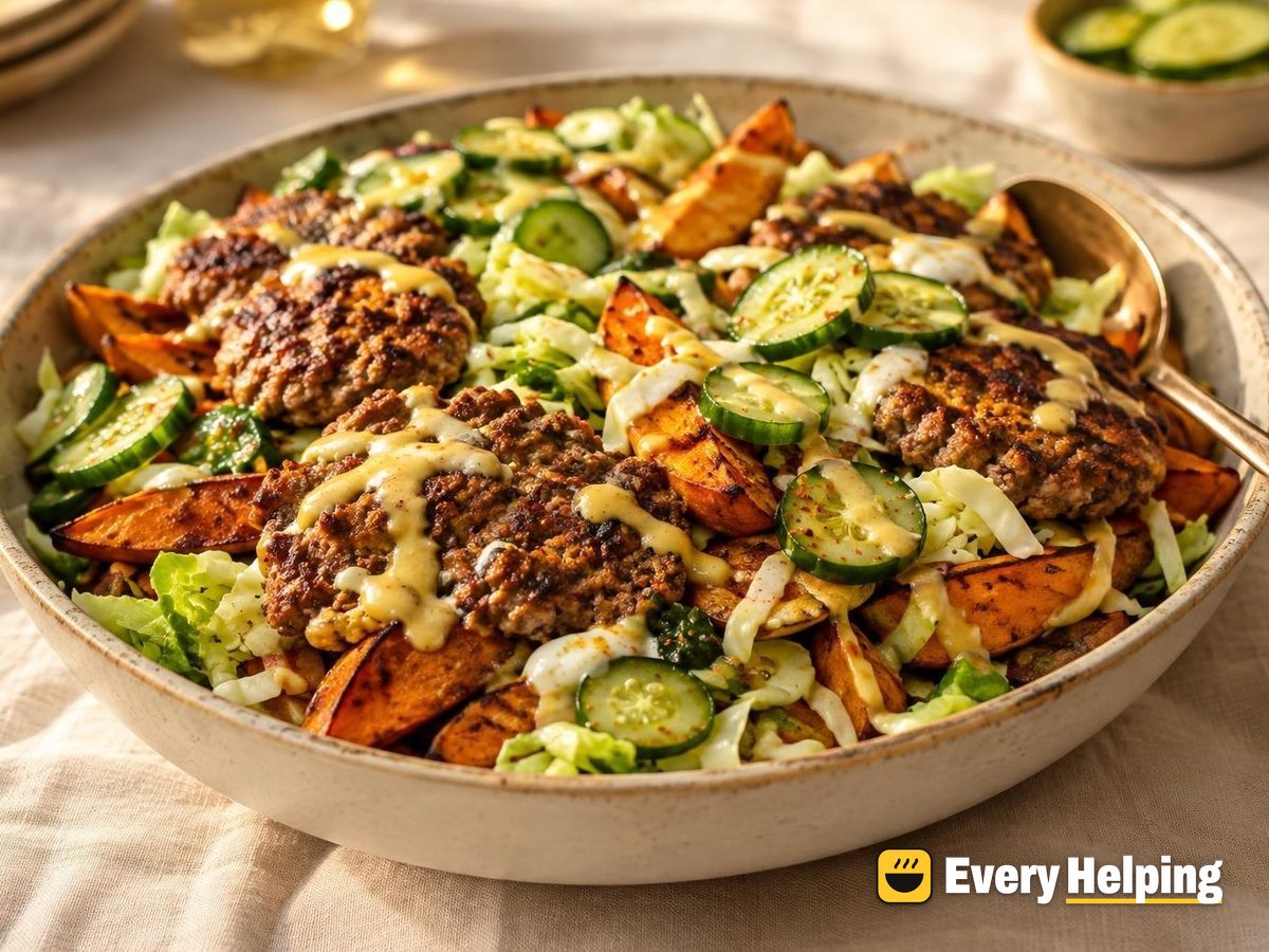 Smoky Turkey Smash Burger Bowls with Crispy Sweet Potatoes