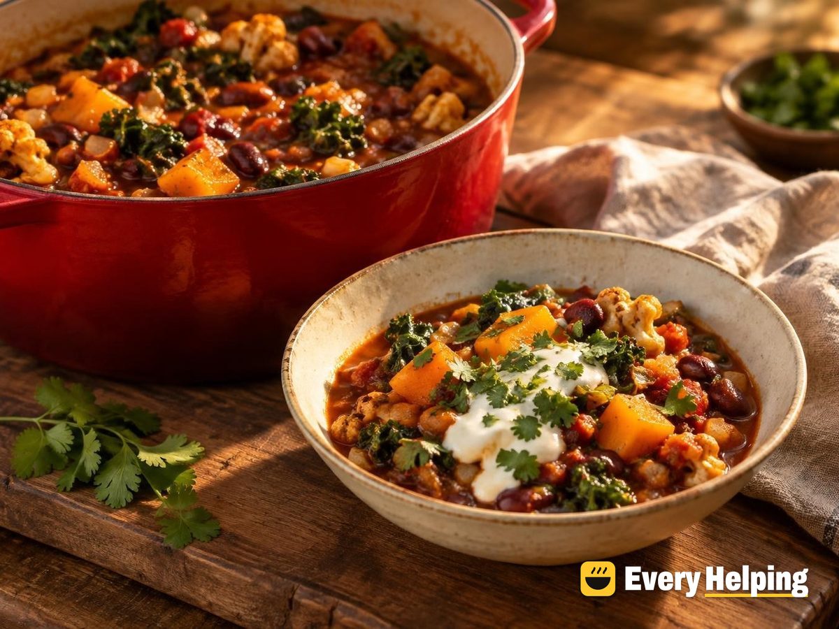 Butternut Kidney Bean Chili with Kale and Cauliflower