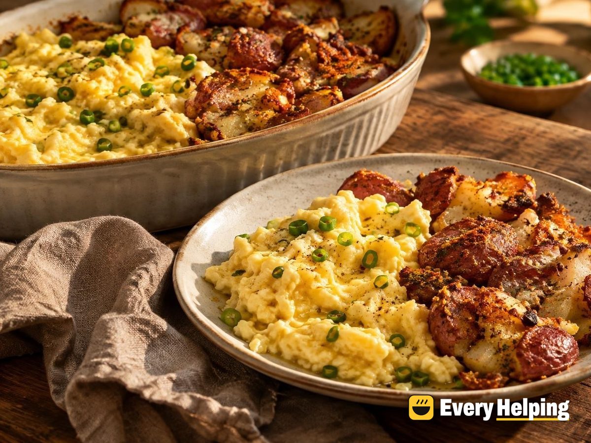 Slow-Stirred Buttery Eggs with Crispy Smashed Potatoes