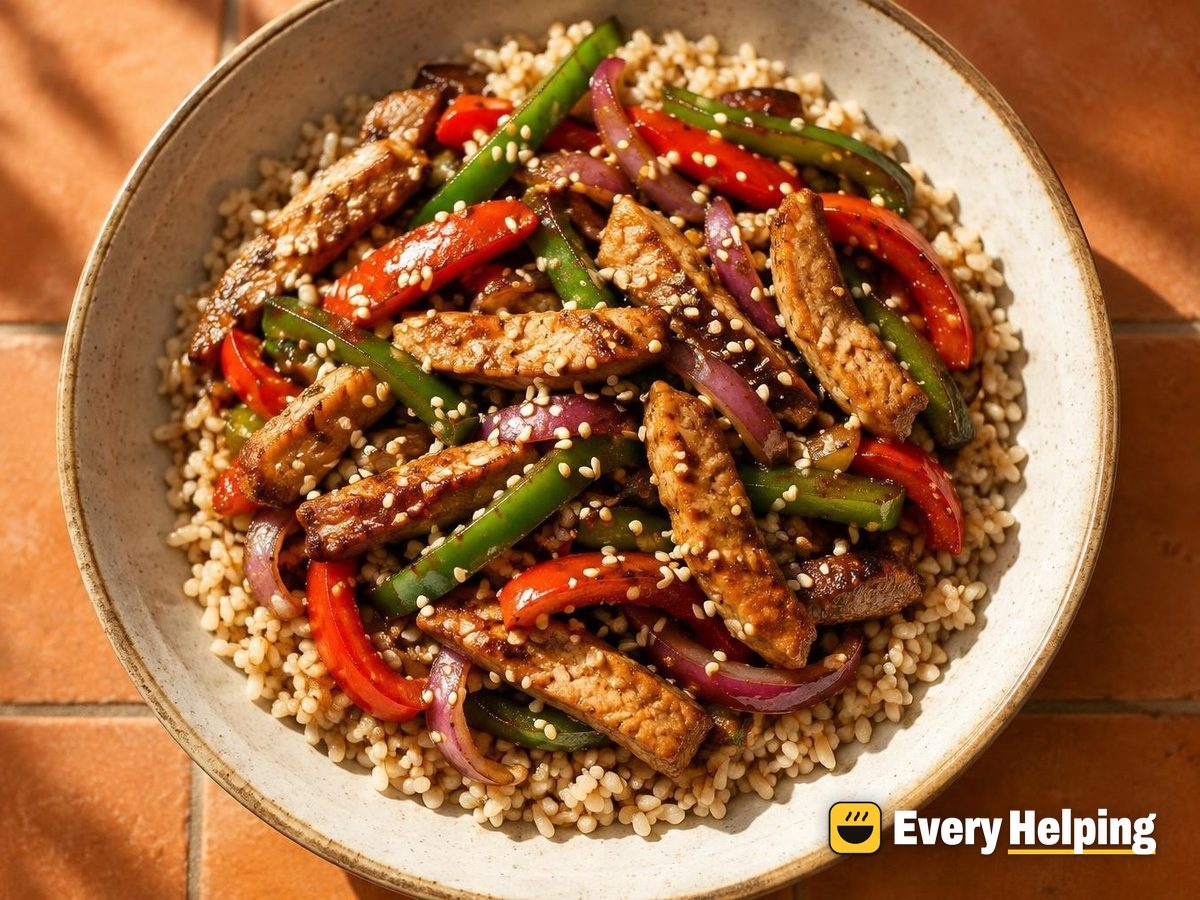 Sesame Pork Chop Stir-Fry over Brown Rice