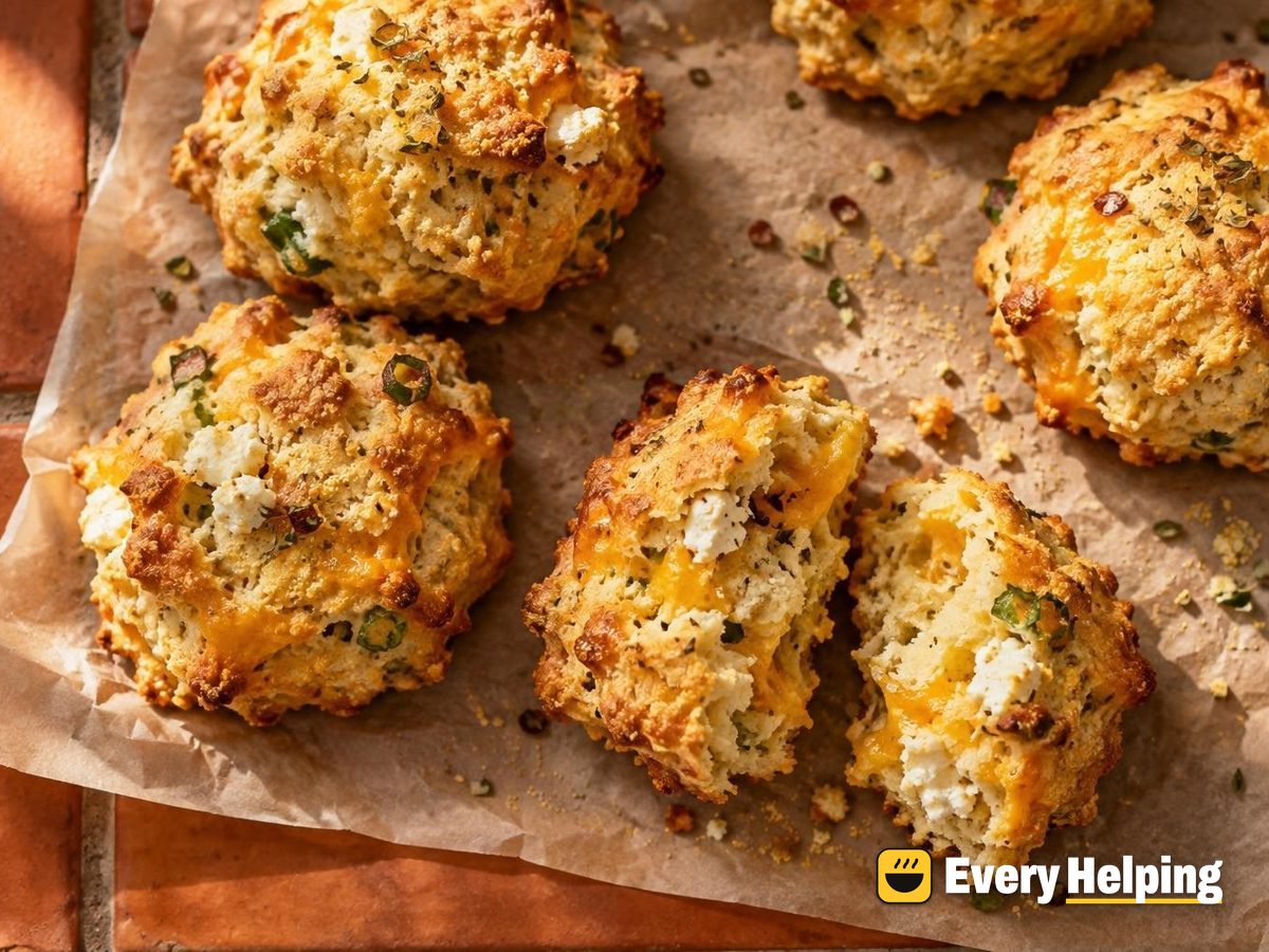 Feta Cheddar Cornmeal Drop Biscuits with Oregano