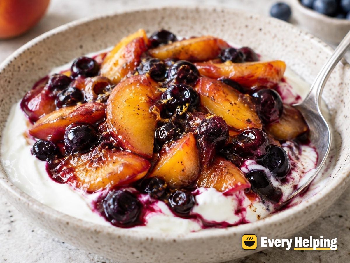 Ginger Peach-Blueberry Compote over Yogurt