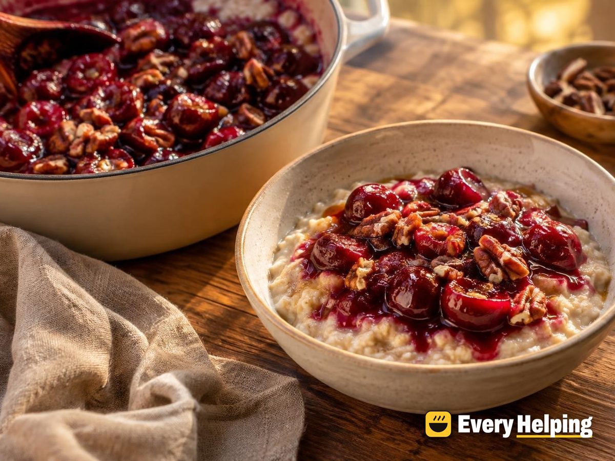 Jammy Vanilla Cherry Compote over Creamy Oatmeal