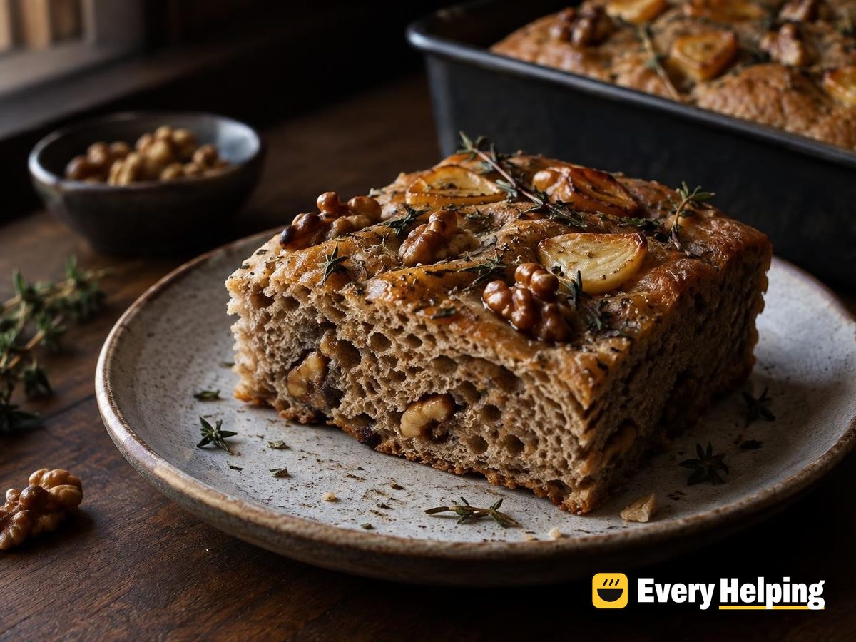 Soft Garlic Walnut Rye Focaccia with Thyme