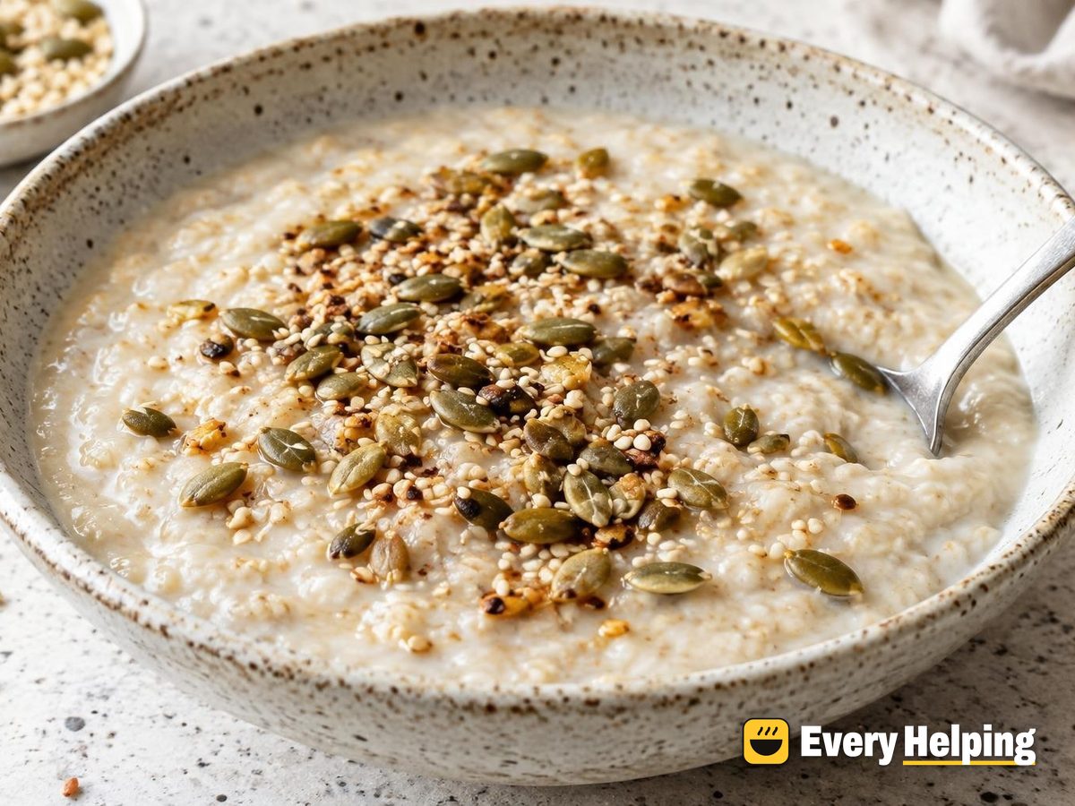 Creamy Soy Milk Porridge with Toasted Seeds