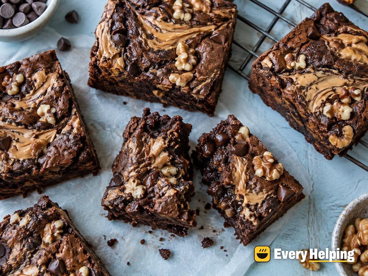 Peanut Butter Swirl Walnut Brownies