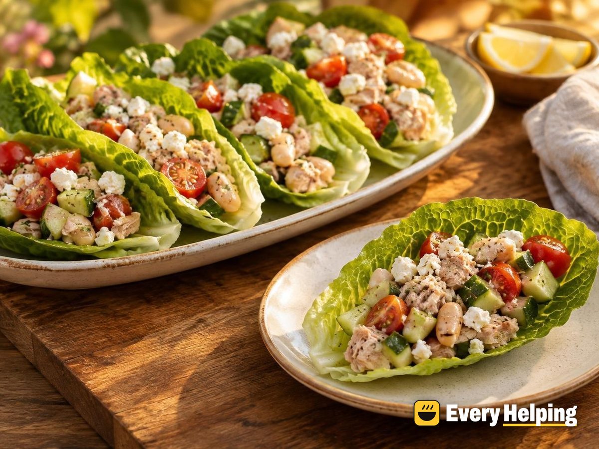Tuna, White Bean and Feta Lettuce Wraps