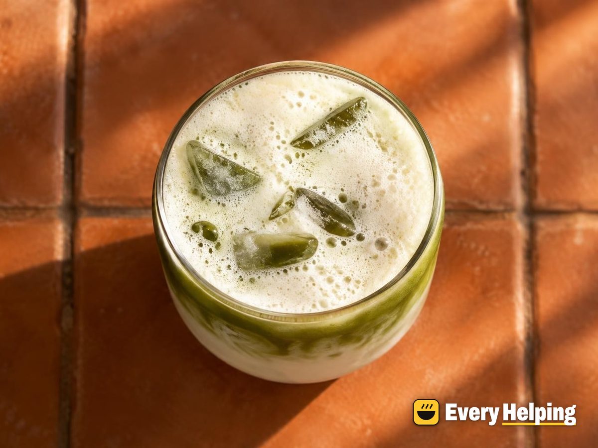 Frothy Layered Iced Green Tea Skim Latte