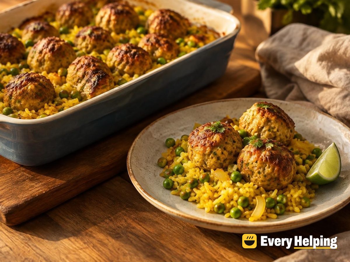 Turkey Meatballs with Turmeric Rice and Peas