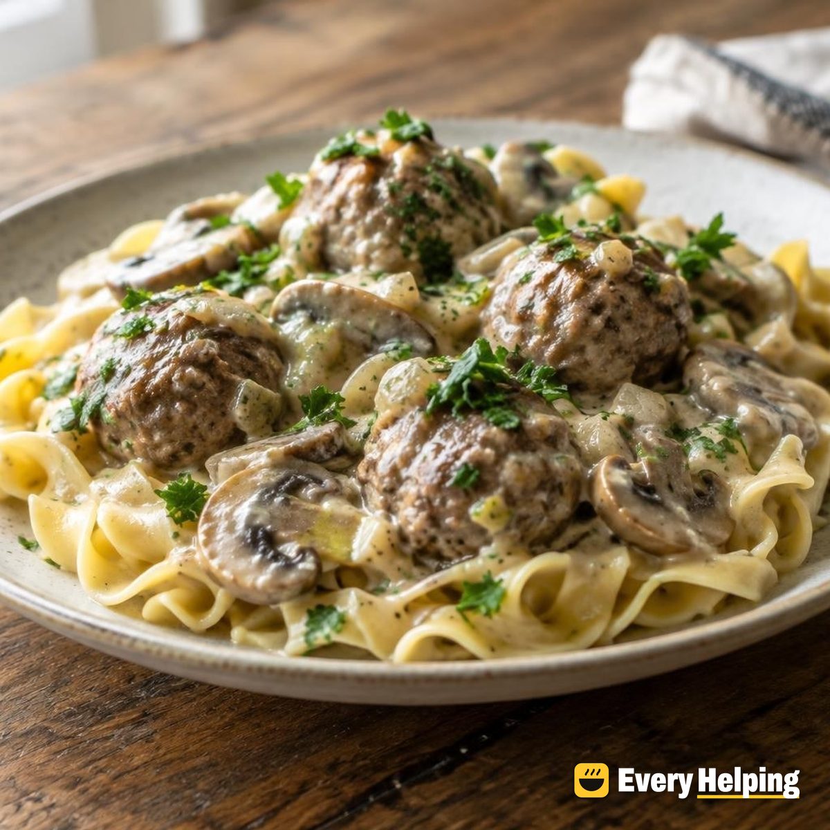 Beef Meatballs with Mushroom Sauce and Pasta