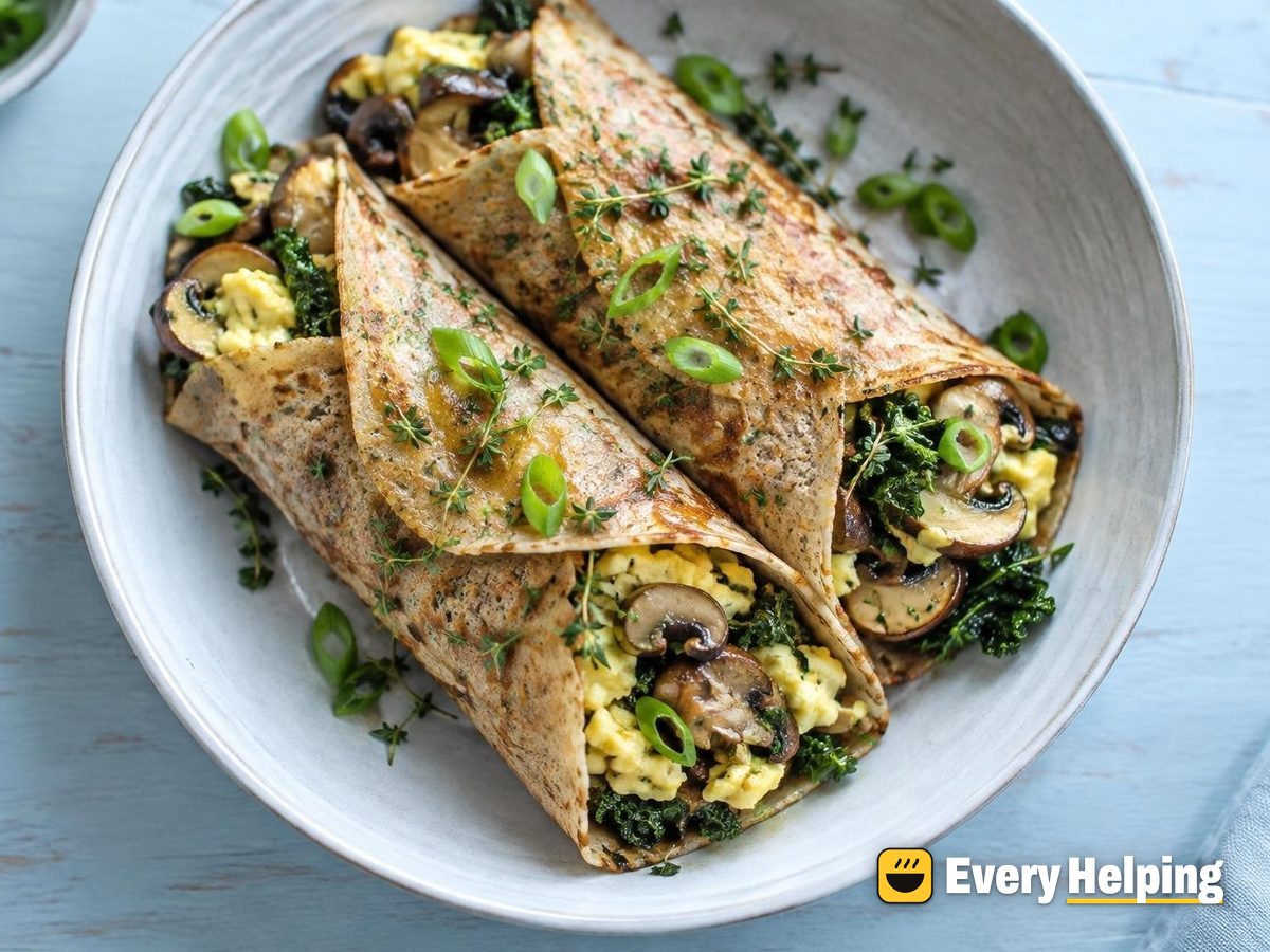 Oat Crêpes with Miso Mushrooms and Soft Eggs