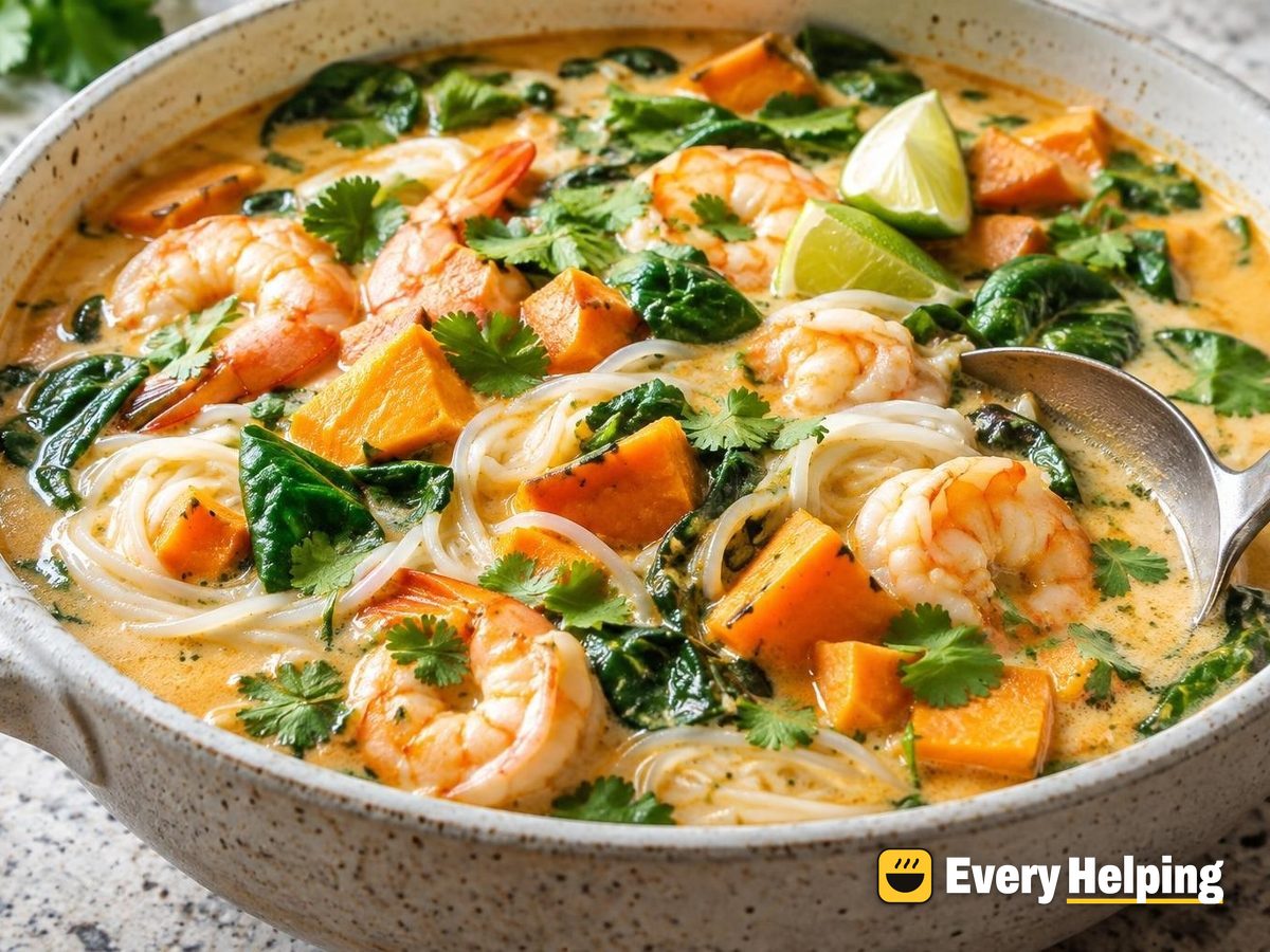 Sweet Potato Coconut Noodle Soup with Shrimp