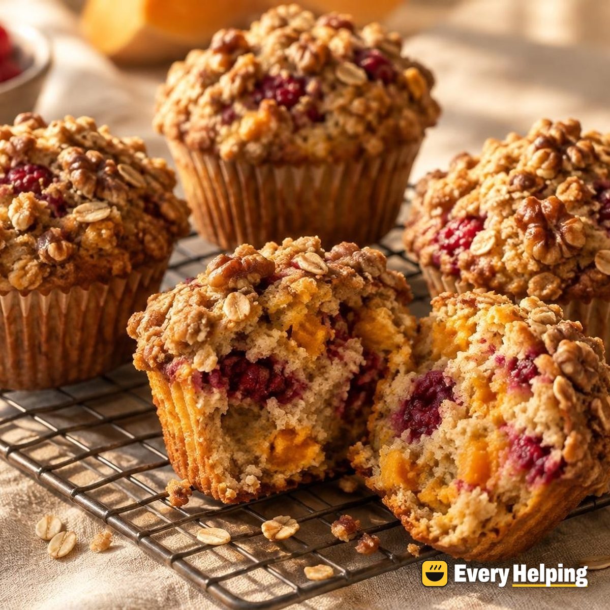 Roasted Butternut Raspberry Streusel Muffins