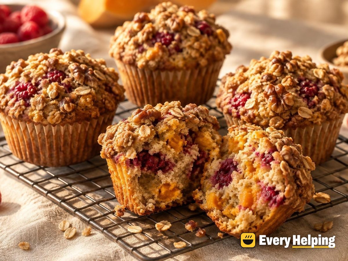 Roasted Butternut Raspberry Streusel Muffins