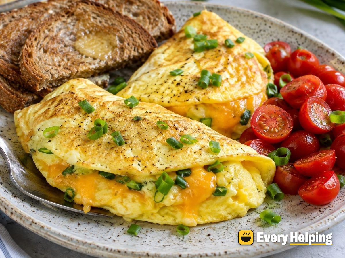 Cheddar-Chive Folded Omelets with Buttered Toast