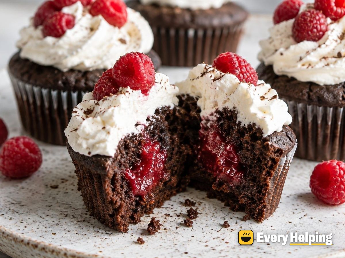 Chocolate Raspberry-Filled Cupcakes with Whipped Cream