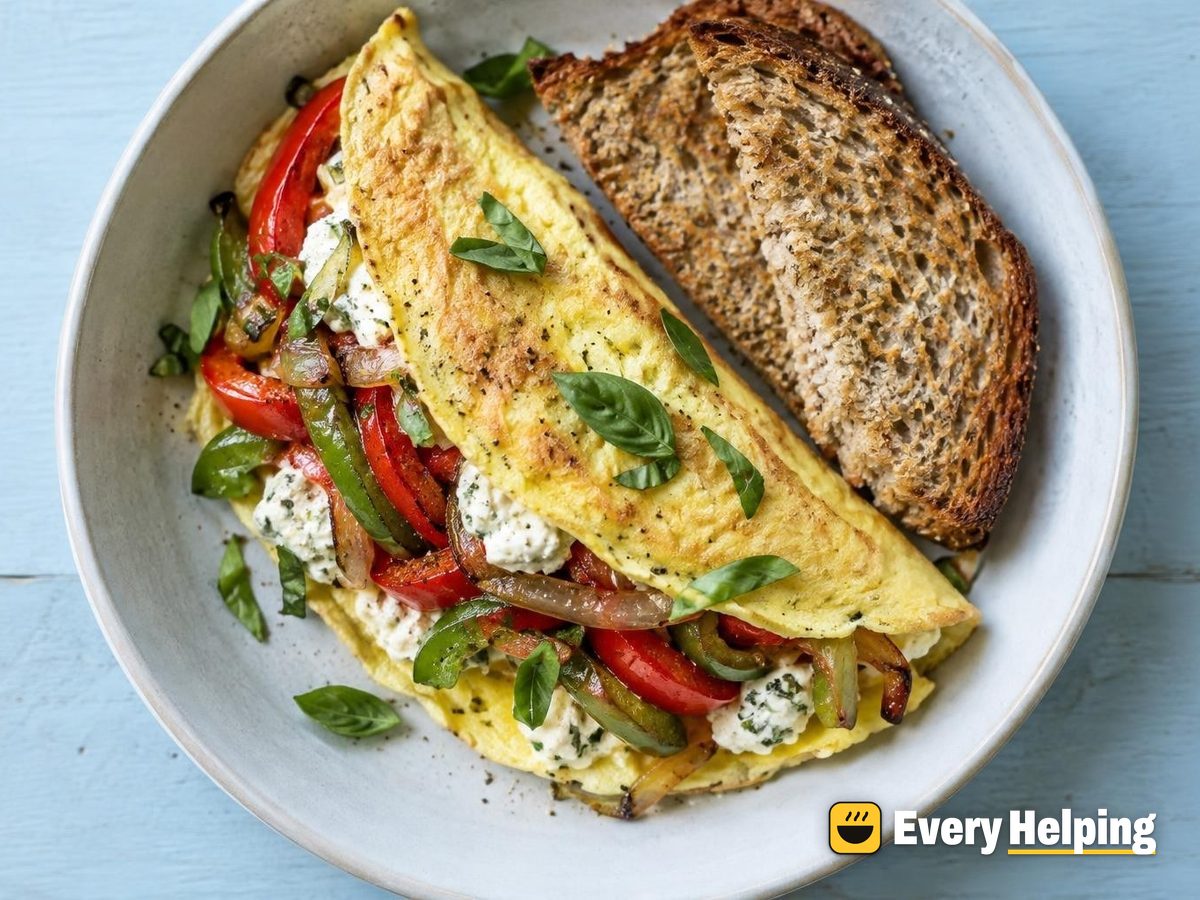 Italian Pepper-Onion Omelets with Basil Ricotta