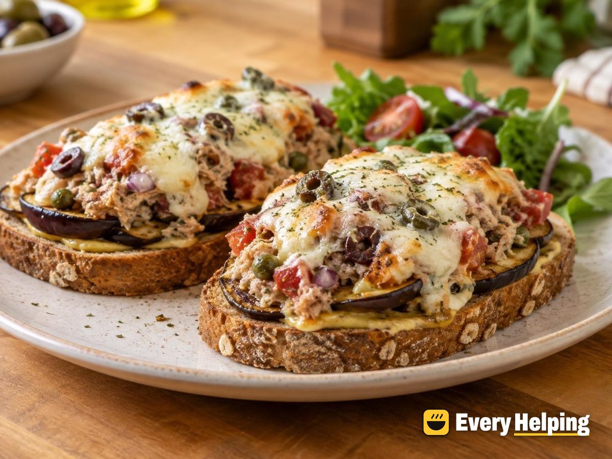 Roasted Eggplant and Tuna Mediterranean Melts