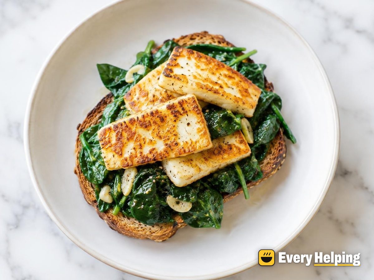 Pan-Seared Paneer on Toast with Spinach