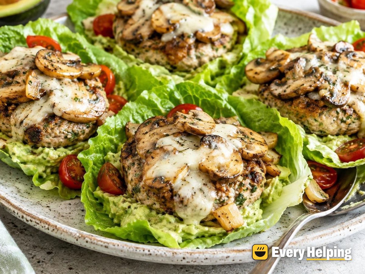 Turkey Pesto Mushroom Melts in Lettuce Cups