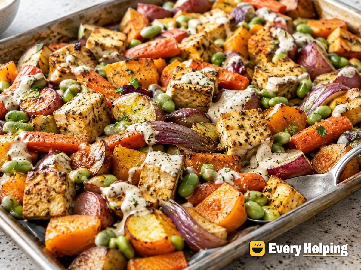 Lemon Pepper Tofu Sheet Pan with Roots