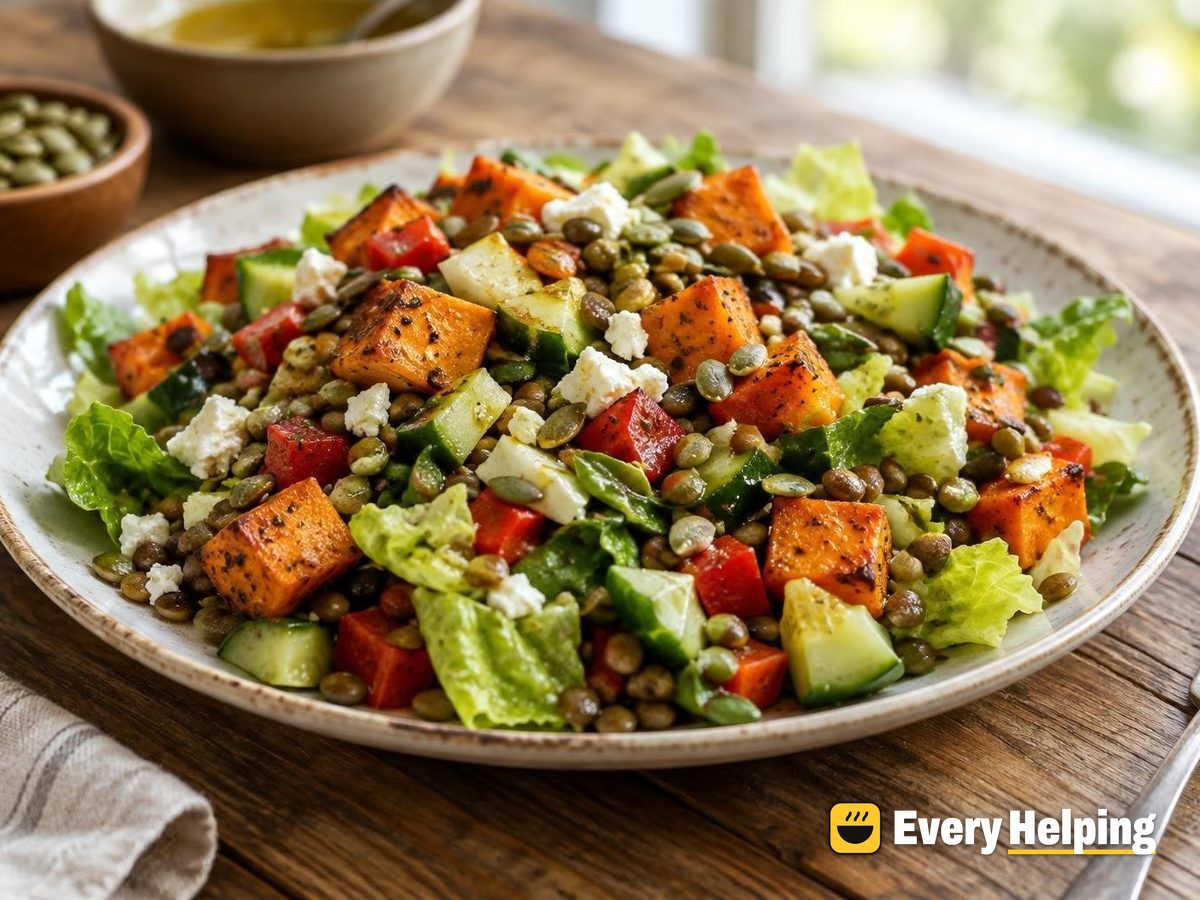 Roasted Sweet Potato Chopped Salad with Lentils
