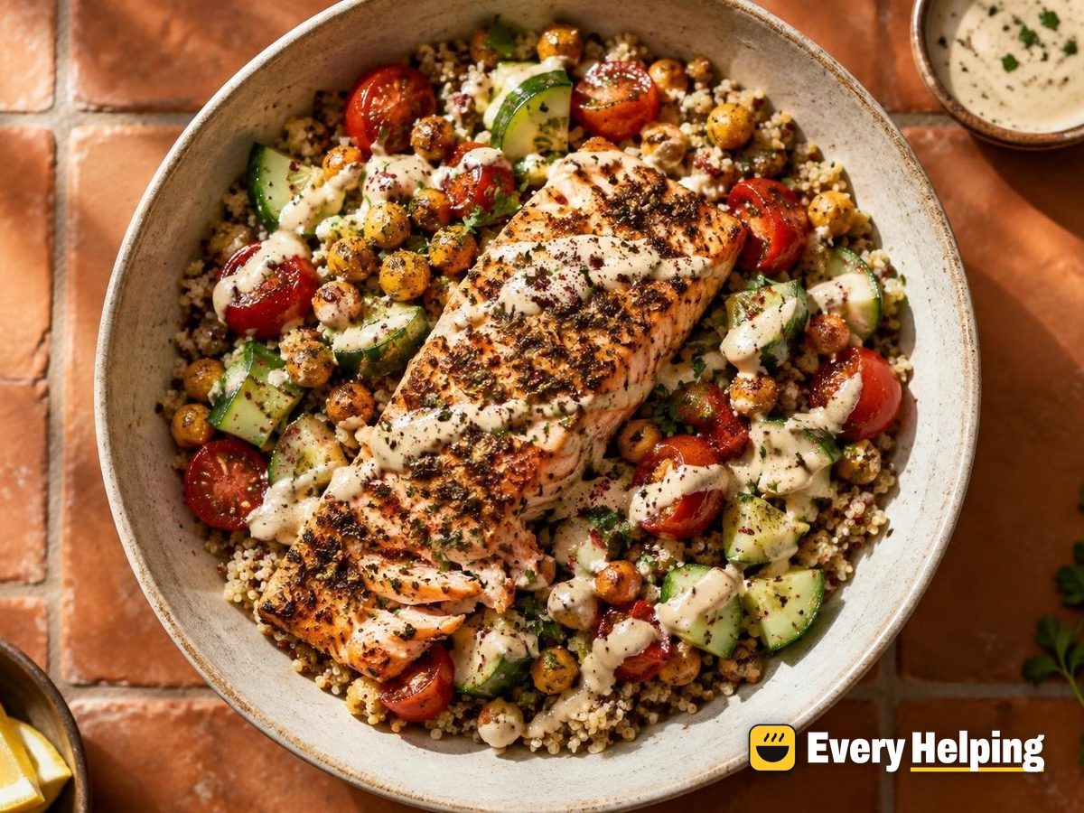 Za'atar-Style Salmon Quinoa Bowls with Tahini